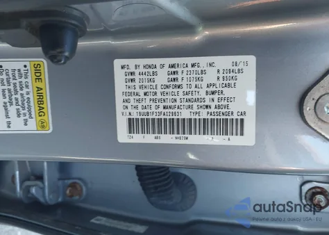 2015 Acura Tlx z USA, uszkodzony, nr VIN 19UUB1F33FA029631